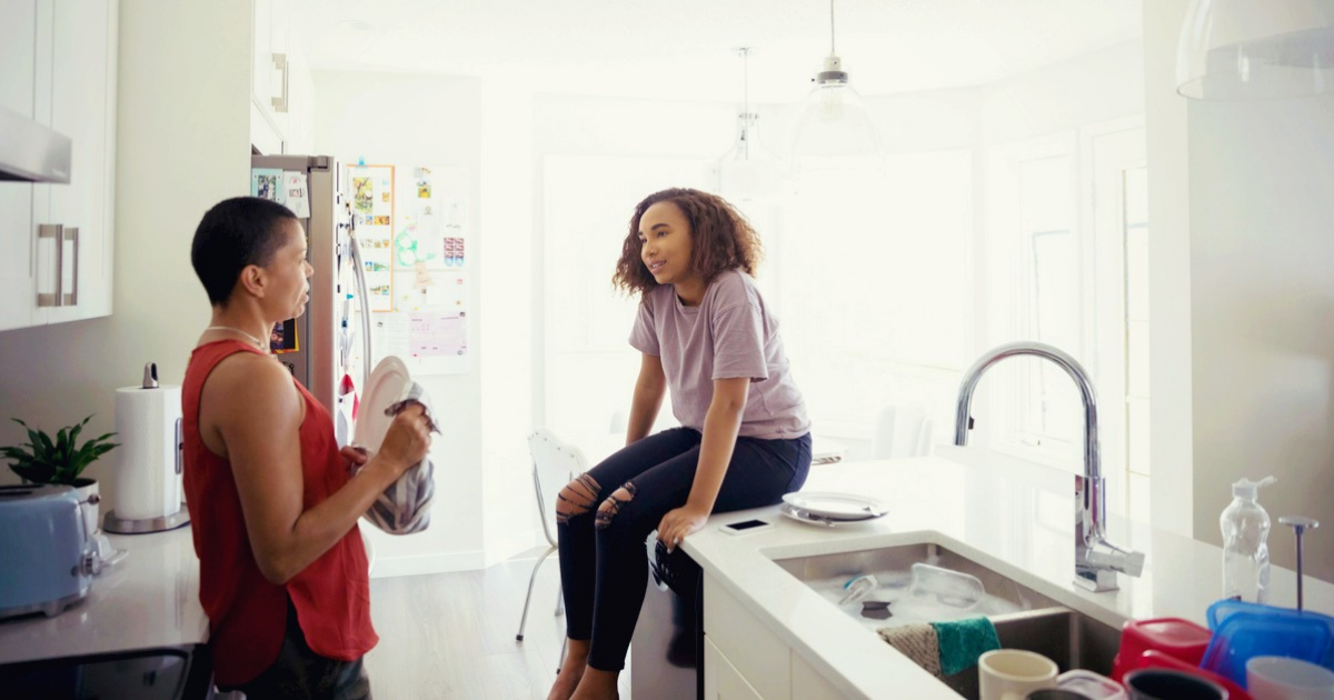 Mom and teen talking about mental health